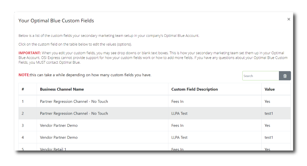 Optimal Blue - OSI Express editing of your Optimal Blue Corporate Custom Fields