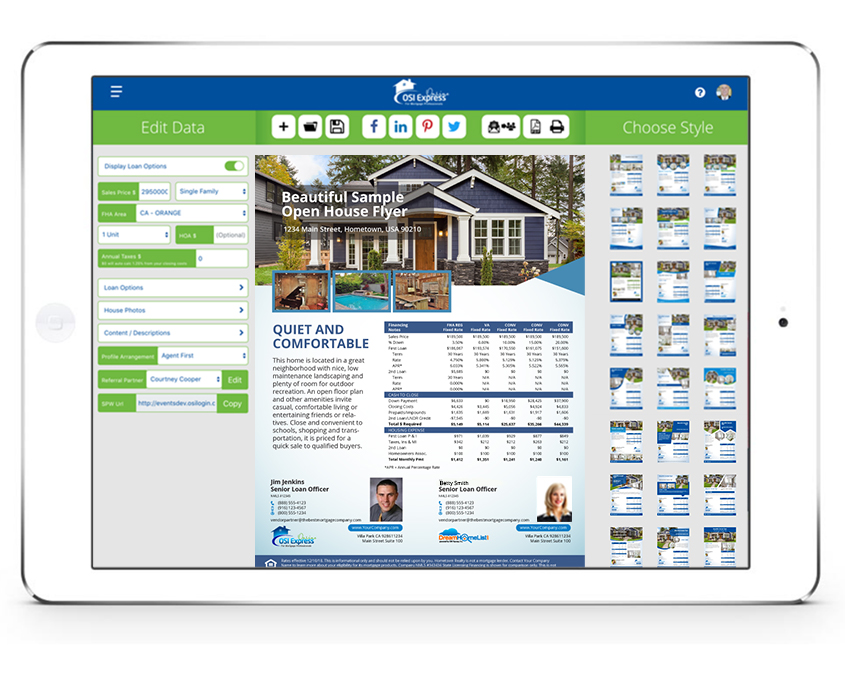 OSI Express makes it easy to create mortgage marketing flyers.