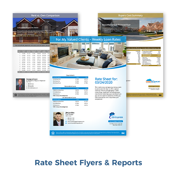 Rate Sheet Flyers & Reports, Loan Marketing Flyers